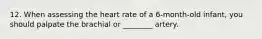 12. When assessing the heart rate of a 6-month-old infant, you should palpate the brachial or ________ artery.