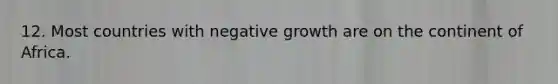 12. Most countries with negative growth are on the continent of Africa.