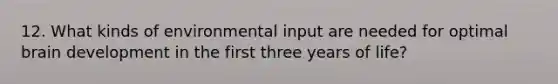 12. What kinds of environmental input are needed for optimal brain development in the first three years of life?