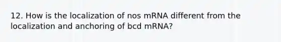 12. How is the localization of nos mRNA different from the localization and anchoring of bcd mRNA?