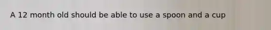 A 12 month old should be able to use a spoon and a cup