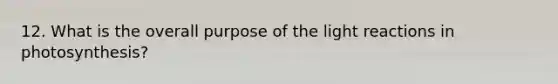 12. What is the overall purpose of the light reactions in photosynthesis?