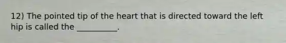 12) The pointed tip of the heart that is directed toward the left hip is called the __________.