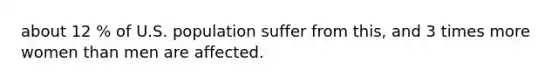 about 12 % of U.S. population suffer from this, and 3 times more women than men are affected.