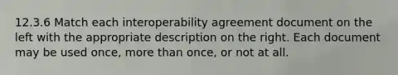 12.3.6 Match each interoperability agreement document on the left with the appropriate description on the right. Each document may be used once, more than once, or not at all.