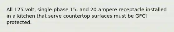 All 125-volt, single-phase 15- and 20-ampere receptacle installed in a kitchen that serve countertop surfaces must be GFCI protected.