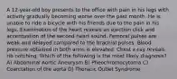 A 12-year-old boy presents to the office with pain in his legs with activity gradually becoming worse over the past month. He is unable to ride a bicycle with his friends due to the pain in his legs. Examination of the heart reveals an ejection click and accentuation of the second heart sound. Femoral pulses are weak and delayed compared to the brachial pulses. Blood pressure obtained in both arms is elevated. Chest x-ray reveals rib notching. Which of the following is the most likely diagnosis? A) Abdominal Aortic Aneurysm B) Pheochromocytoma C) Coarctation of the aorta D) Thoracic Outlet Syndrome