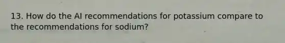 13. How do the AI recommendations for potassium compare to the recommendations for sodium?