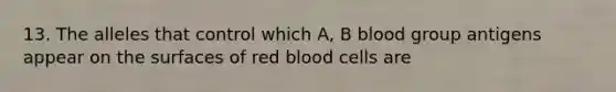 13. The alleles that control which A, B blood group antigens appear on the surfaces of red blood cells are