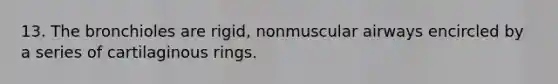 13. The bronchioles are rigid, nonmuscular airways encircled by a series of cartilaginous rings.