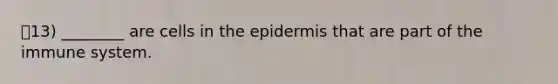 13) ________ are cells in the epidermis that are part of the immune system.