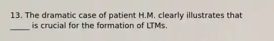 13. The dramatic case of patient H.M. clearly illustrates that _____ is crucial for the formation of LTMs.