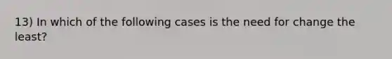 13) In which of the following cases is the need for change the least?