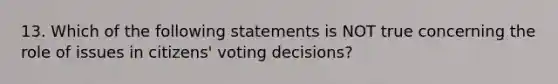 13. Which of the following statements is NOT true concerning the role of issues in citizens' voting decisions?