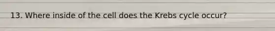 13. Where inside of the cell does the Krebs cycle occur?