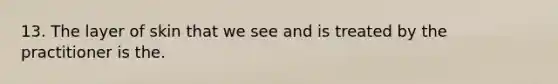 13. The layer of skin that we see and is treated by the practitioner is the.