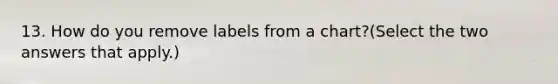 13. How do you remove labels from a chart?(Select the two answers that apply.)