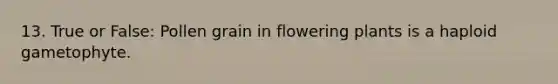 13. True or False: Pollen grain in flowering plants is a haploid gametophyte.