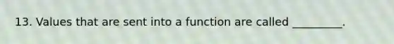 13. Values that are sent into a function are called _________.