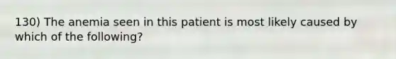 130) The anemia seen in this patient is most likely caused by which of the following?