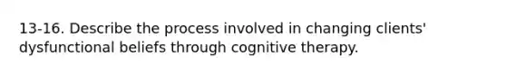 13-16. Describe the process involved in changing clients' dysfunctional beliefs through cognitive therapy.