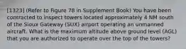 [1323] (Refer to Figure 78 in Supplement Book) You have been contracted to inspect towers located approximately 4 NM south of the Sioux Gateway (SUX) airport operating an unmanned aircraft. What is the maximum altitude above ground level (AGL) that you are authorized to operate over the top of the towers?