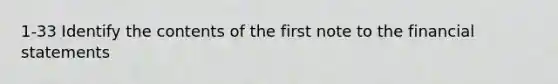 1-33 Identify the contents of the first note to the <a href='https://www.questionai.com/knowledge/kFBJaQCz4b-financial-statements' class='anchor-knowledge'>financial statements</a>