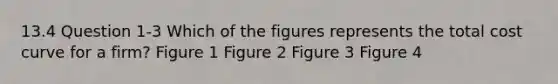 13.4 Question 1-3 Which of the figures represents the total cost curve for a firm? Figure 1 Figure 2 Figure 3 Figure 4