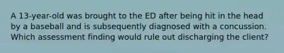 A 13-year-old was brought to the ED after being hit in the head by a baseball and is subsequently diagnosed with a concussion. Which assessment finding would rule out discharging the client?