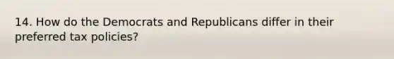 14. How do the Democrats and Republicans differ in their preferred tax policies?