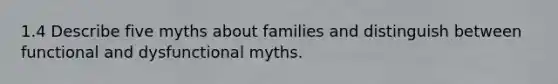 1.4 Describe five myths about families and distinguish between functional and dysfunctional myths.