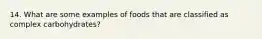 14. What are some examples of foods that are classified as complex carbohydrates?