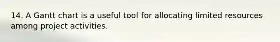 14. A Gantt chart is a useful tool for allocating limited resources among project activities.