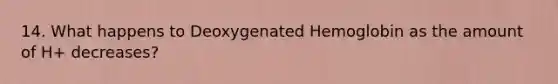 14. What happens to Deoxygenated Hemoglobin as the amount of H+ decreases?