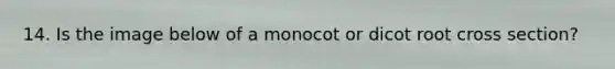 14. Is the image below of a monocot or dicot root cross section?