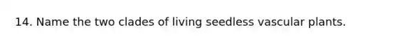 14. Name the two clades of living seedless vascular plants.