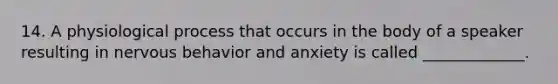 14. A physiological process that occurs in the body of a speaker resulting in nervous behavior and anxiety is called _____________.