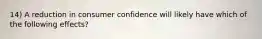 14) A reduction in consumer confidence will likely have which of the following effects?