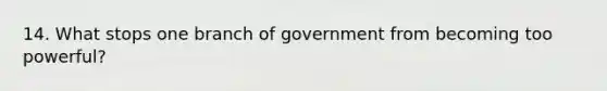 14. What stops one branch of government from becoming too powerful?