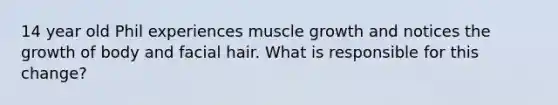 14 year old Phil experiences muscle growth and notices the growth of body and facial hair. What is responsible for this change?