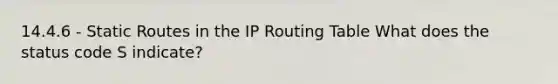 14.4.6 - Static Routes in the IP Routing Table What does the status code S indicate?