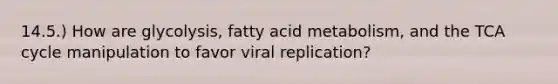 14.5.) How are glycolysis, fatty acid metabolism, and the TCA cycle manipulation to favor viral replication?