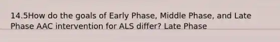 14.5How do the goals of Early Phase, Middle Phase, and Late Phase AAC intervention for ALS differ? Late Phase