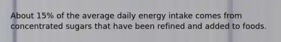 About 15% of the average daily energy intake comes from concentrated sugars that have been refined and added to foods.