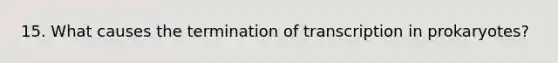 15. What causes the termination of transcription in prokaryotes?