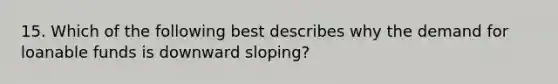 15. Which of the following best describes why the demand for loanable funds is downward sloping?