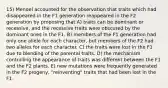 15) Mendel accounted for the observation that traits which had disappeared in the F1 generation reappeared in the F2 generation by proposing that A) traits can be dominant or recessive, and the recessive traits were obscured by the dominant ones in the F1. B) members of the F1 generation had only one allele for each character, but members of the F2 had two alleles for each character. C) the traits were lost in the F1 due to blending of the parental traits. D) the mechanism controlling the appearance of traits was different between the F1 and the F2 plants. E) new mutations were frequently generated in the F2 progeny, "reinventing" traits that had been lost in the F1.