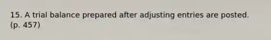 15. A trial balance prepared after adjusting entries are posted. (p. 457)