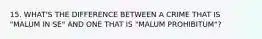 15. WHAT'S THE DIFFERENCE BETWEEN A CRIME THAT IS "MALUM IN SE" AND ONE THAT IS "MALUM PROHIBITUM"?