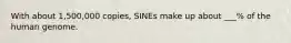 With about 1,500,000 copies, SINEs make up about ___% of the human genome.